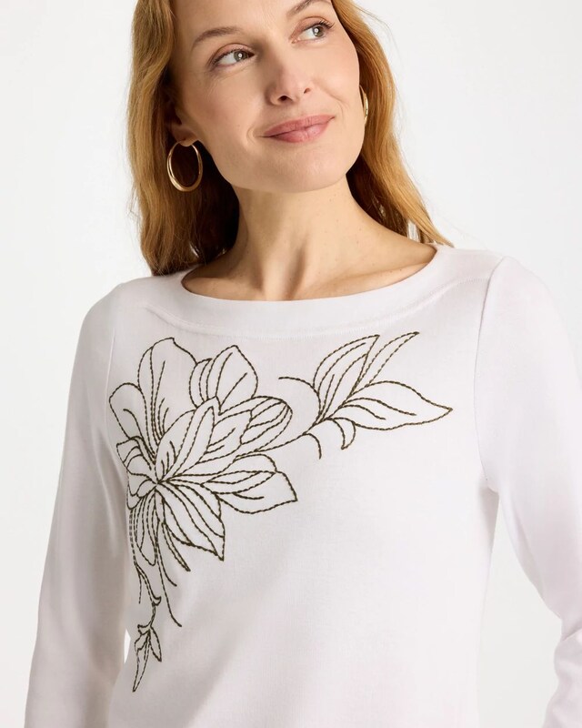 Embroidered Pima 3/4 Sleeve Tee - image 4